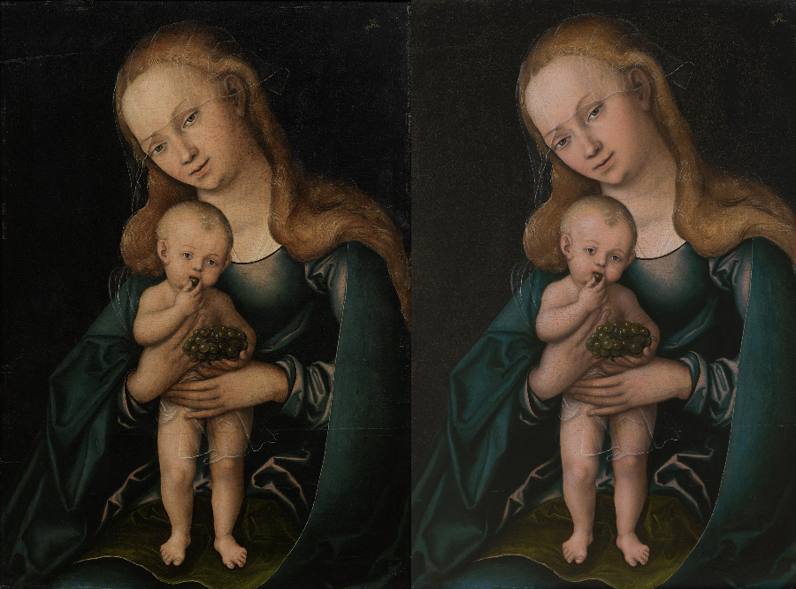 Die Traubenmadonna vor und nach der Restaurierung